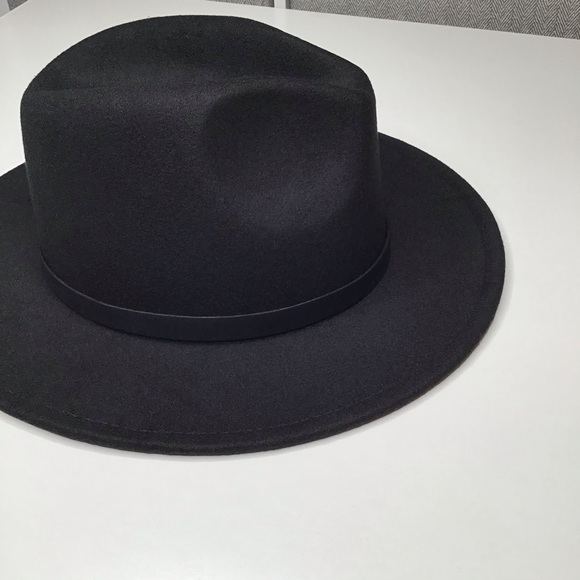 Black Fedora Winter Brim Hat Gold Hardware Boho - Picture 5 of 5